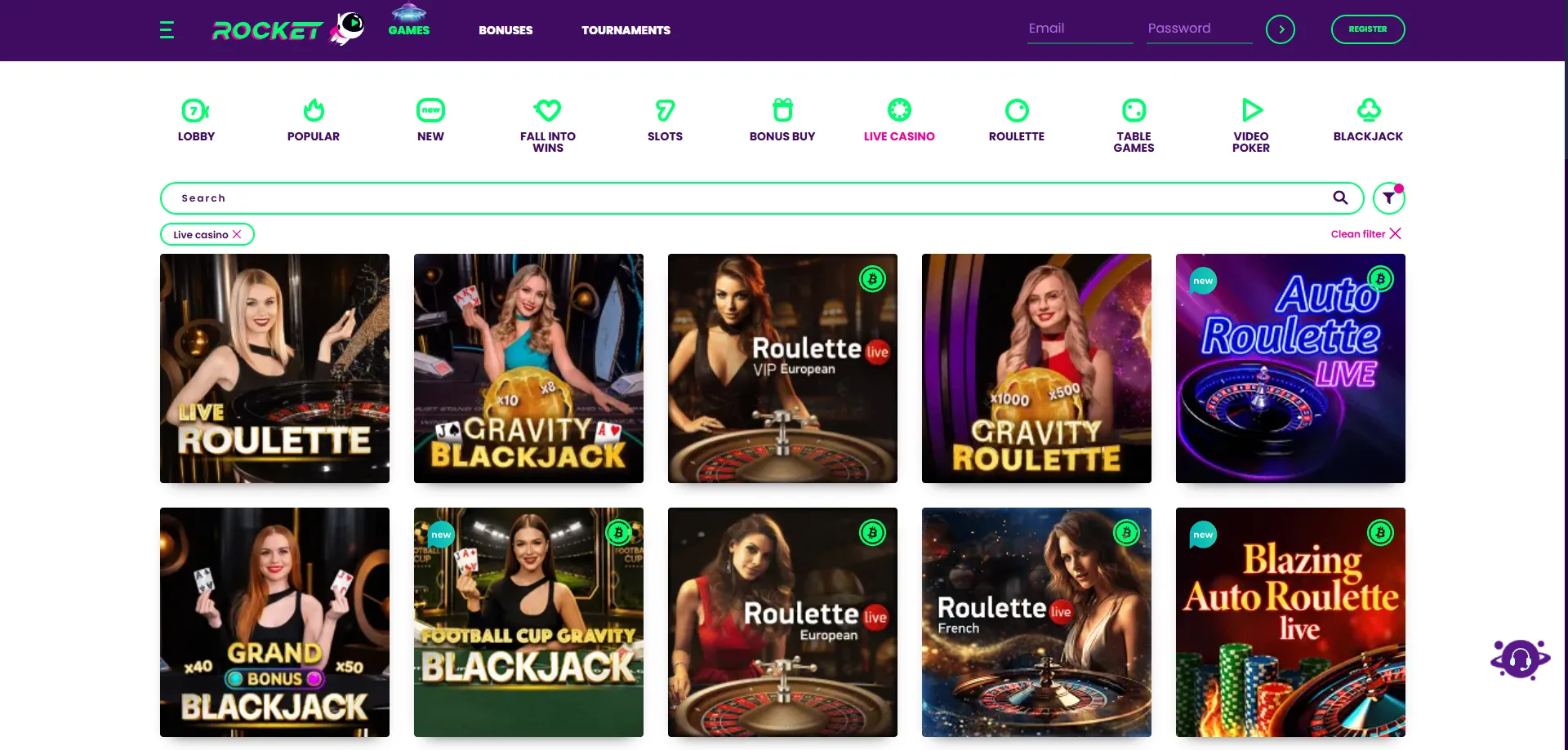 Casino Rocket live casino tables with Evolution Gaming dealers