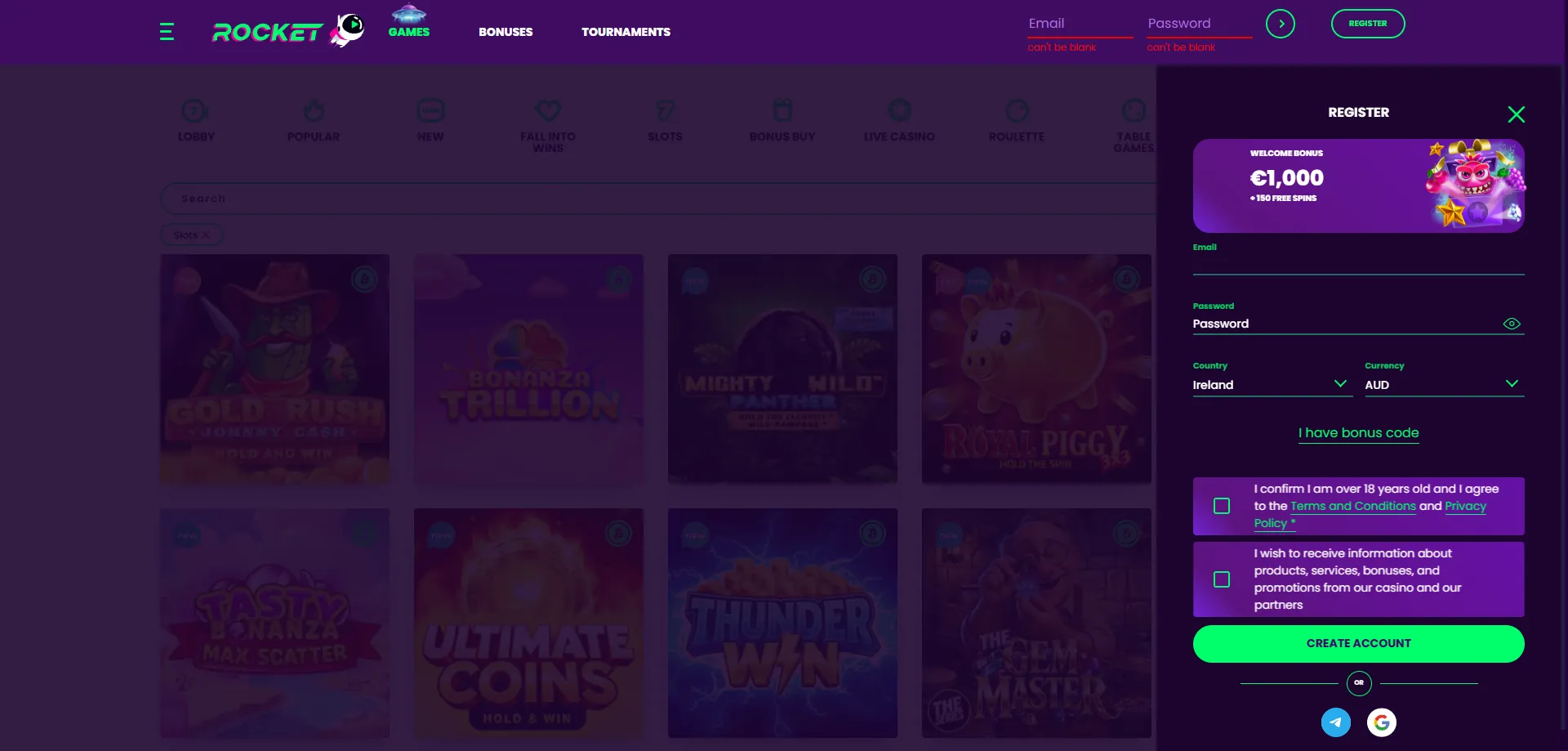 Casino Rocket sign-up registration process for new Australian players