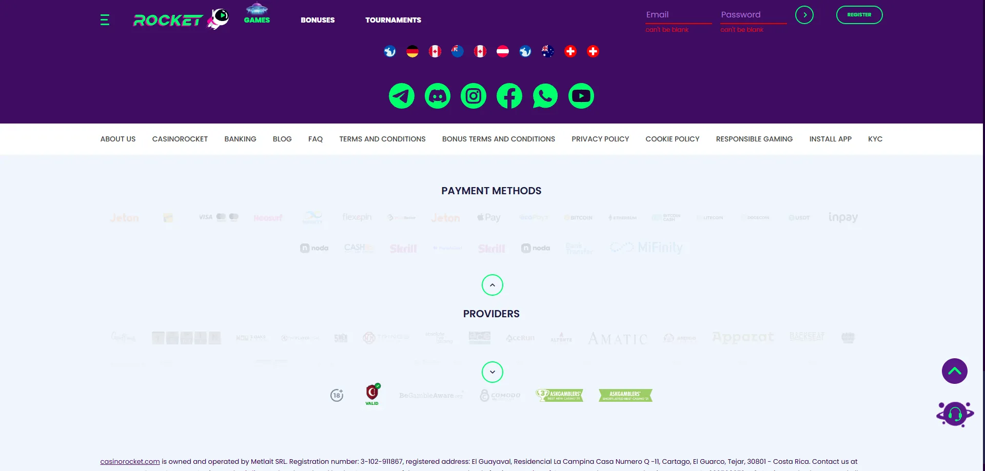 Casino Rocket deposit and withdrawal payment methods for Australian players