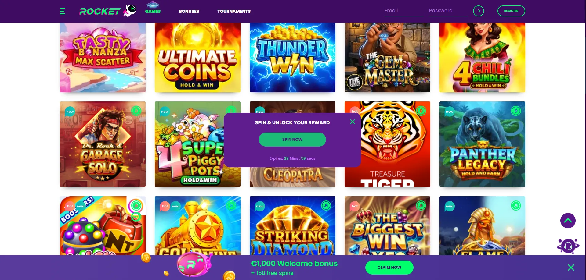 Most popular Casino Rocket slots and pokies by play count